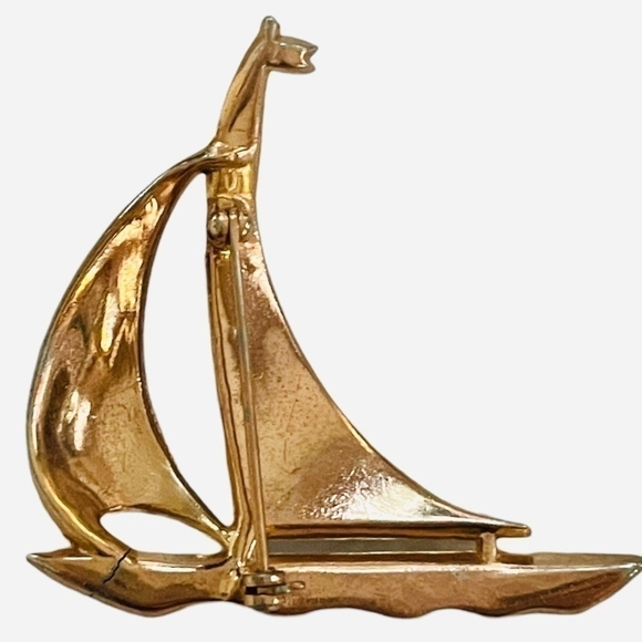 Rare Vintage Sailboat Gold-Tone Rhinestone Pin Brooch Women Jewelry - Picture 6 of 6